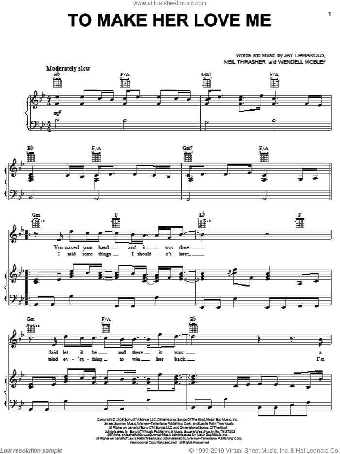 To Make Her Love Me sheet music for voice, piano or guitar by Rascal Flatts, Jay DeMarcus, Neil Thrasher and Wendell Mobley, intermediate skill level