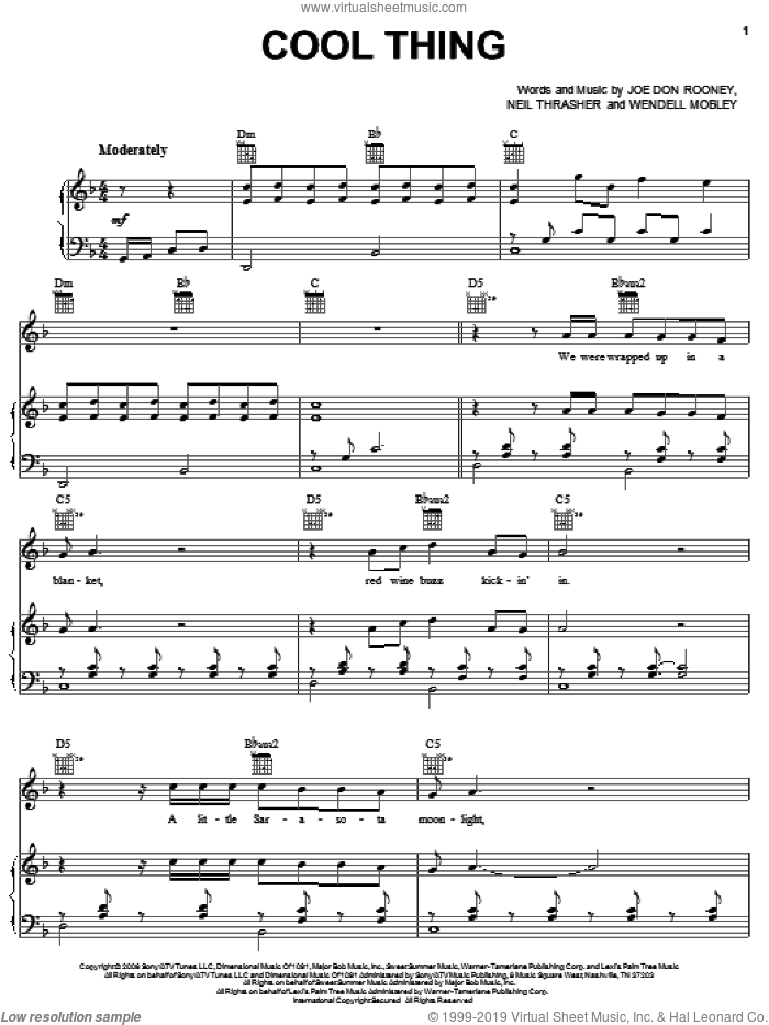Cool Thing sheet music for voice, piano or guitar by Rascal Flatts, Joe Don Rooney, Neil Thrasher and Wendell Mobley, intermediate skill level