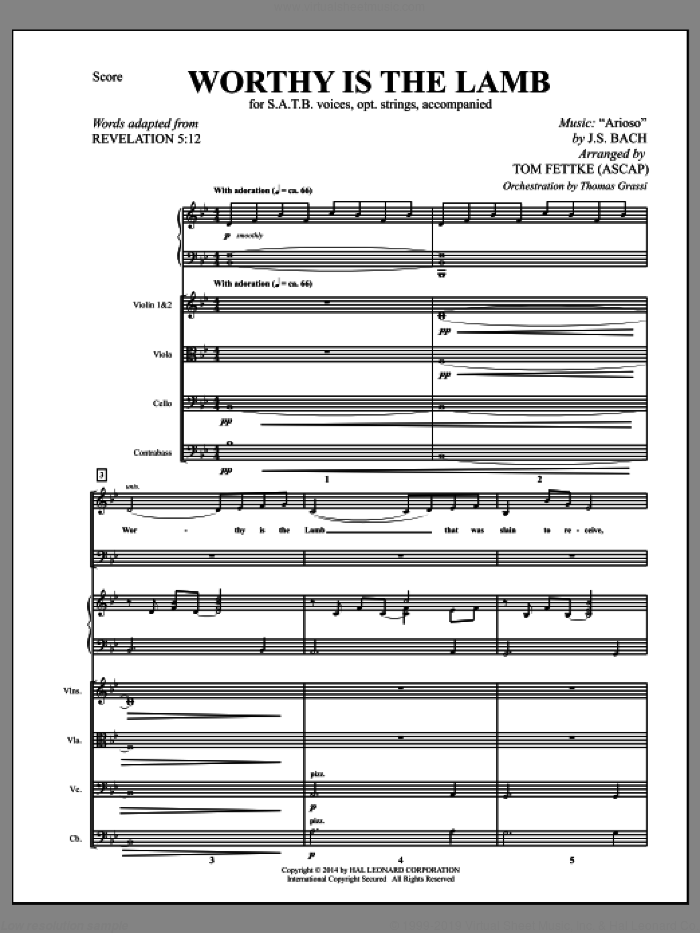 Worthy Is the Lamb (COMPLETE) sheet music for orchestra/band by Johann Sebastian Bach, Revelation 5:12 and Tom Fettke, classical score, intermediate skill level