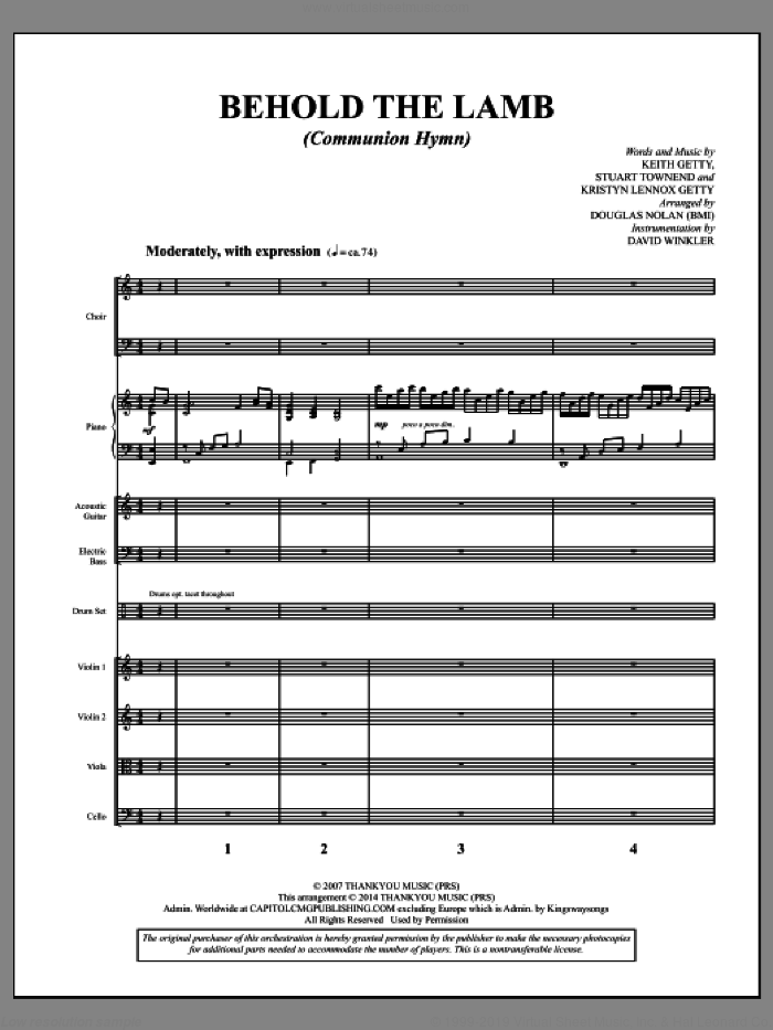 Behold the Lamb (Communion Hymn) (COMPLETE) sheet music for orchestra/band by Stuart Townend, Douglas Nolan, Keith Getty and Kristyn Lennox Getty, intermediate skill level