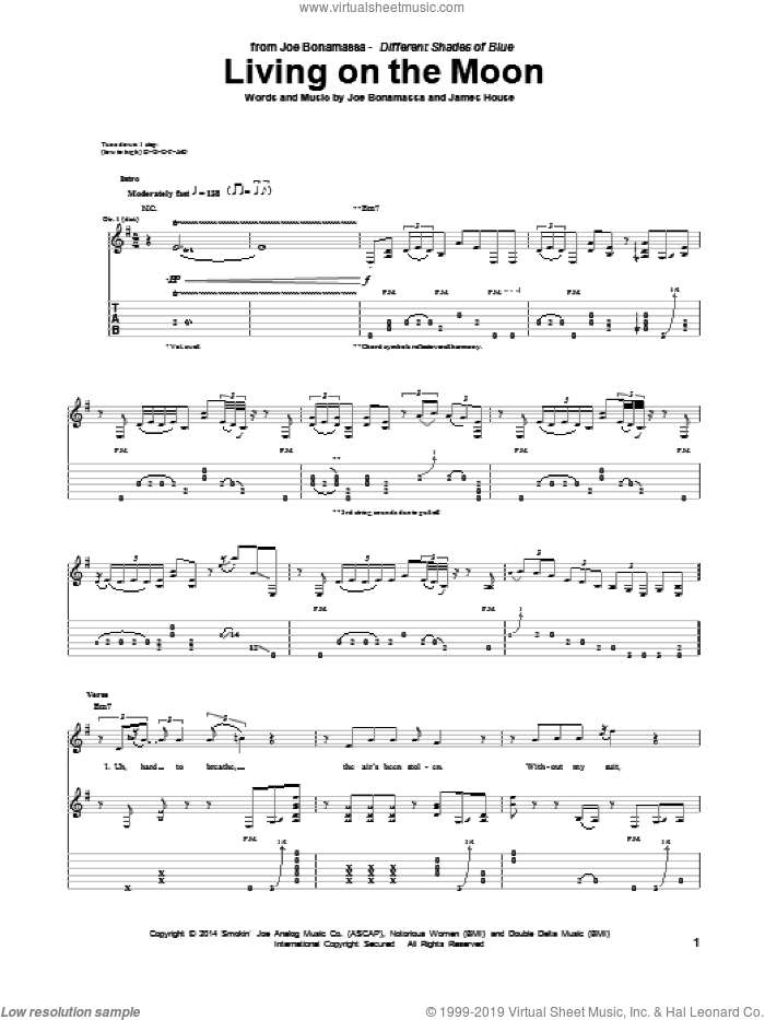 Living On The Moon sheet music for guitar (tablature) by Joe Bonamassa and James House, intermediate skill level