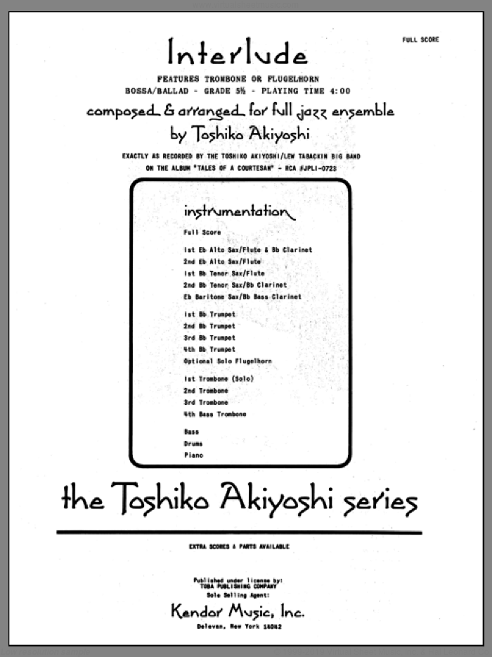 Interlude (COMPLETE) sheet music for jazz band by Toshiko Akiyoshi, intermediate skill level