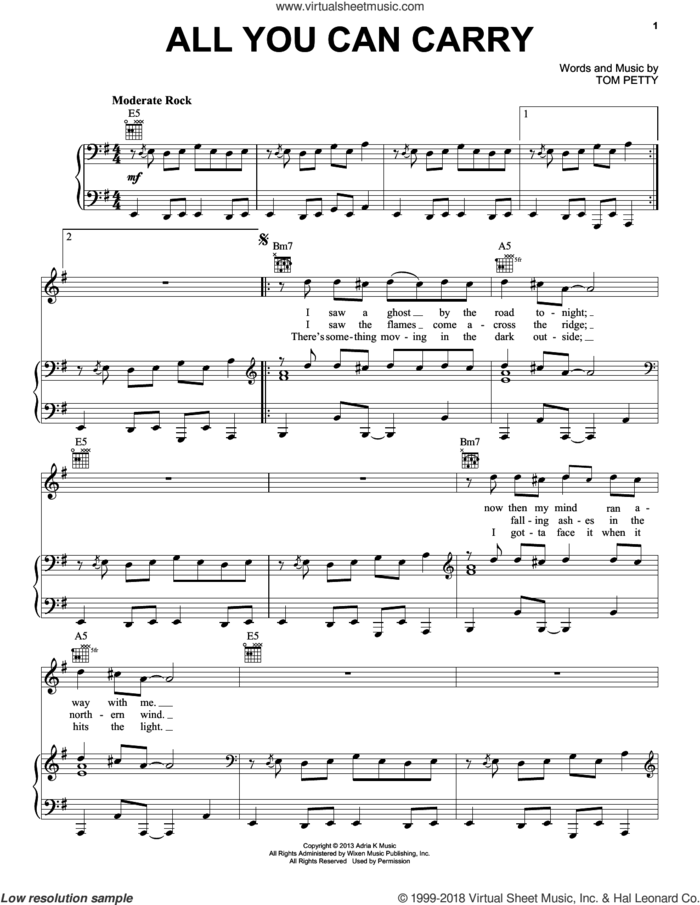 All You Can Carry sheet music for voice, piano or guitar by Tom Petty and Tom Petty And The Heartbreakers, intermediate skill level