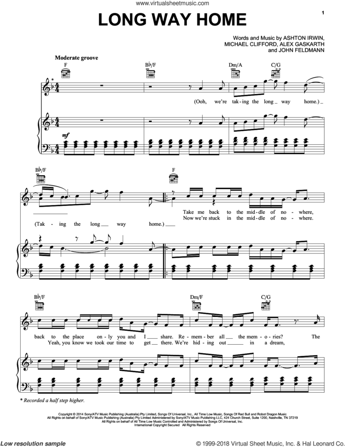 Long Way Home sheet music for voice, piano or guitar by 5 Seconds of Summer, Alex Gaskarth, Ashton Irwin, John Feldmann and Michael Clifford, intermediate skill level