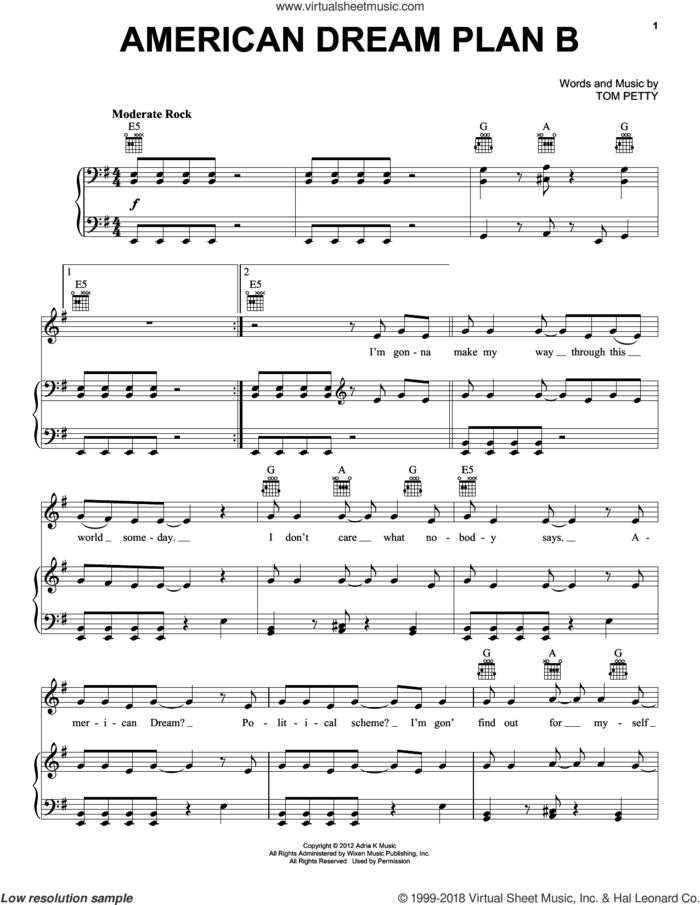 American Dream Plan B sheet music for voice, piano or guitar by Tom Petty and Tom Petty And The Heartbreakers, intermediate skill level