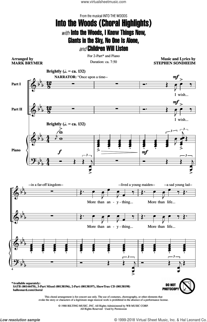 Into The Woods (Choral Highlights) sheet music for choir (2-Part) by Stephen Sondheim and Mark Brymer, intermediate duet