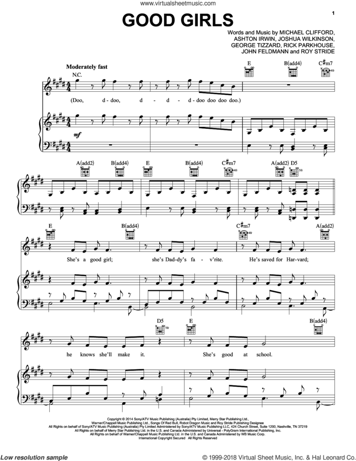 Good Girls sheet music for voice, piano or guitar by 5 Seconds of Summer, Ashton Irwin, George Tizzard, John Feldmann, Joshua Wilkinson, Michael Clifford, Rick Parkhouse and Roy Stride, intermediate skill level