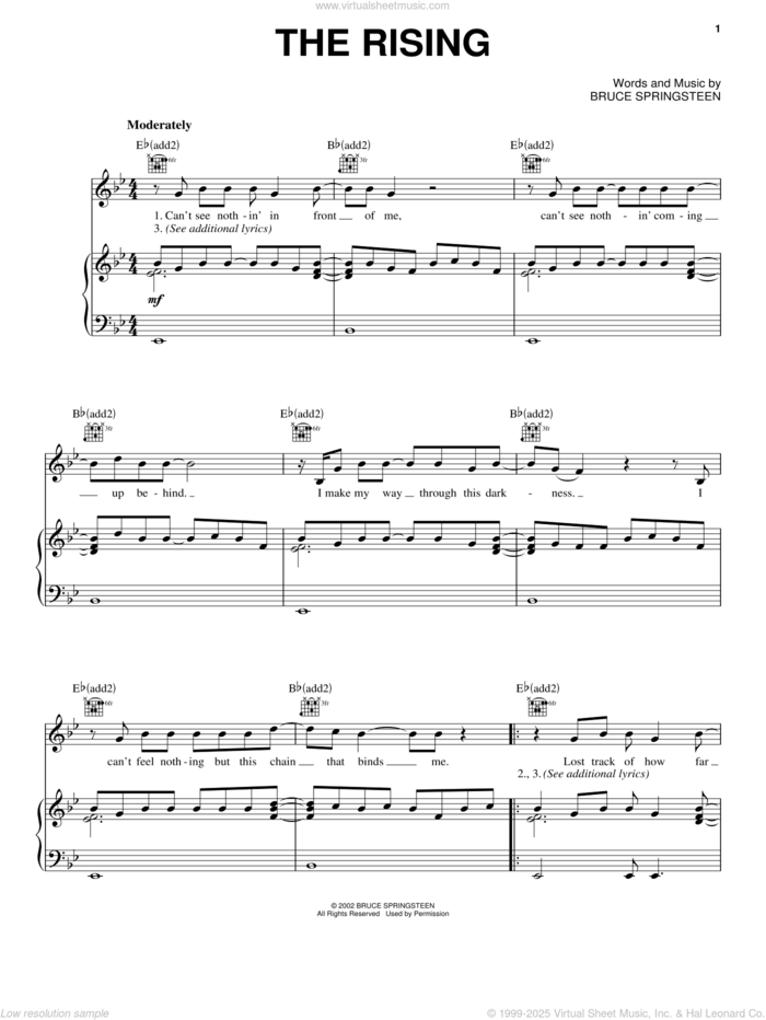 The Rising sheet music for voice, piano or guitar by Bruce Springsteen, intermediate skill level