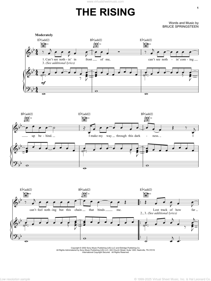 The Rising sheet music for voice, piano or guitar by Bruce Springsteen, intermediate skill level