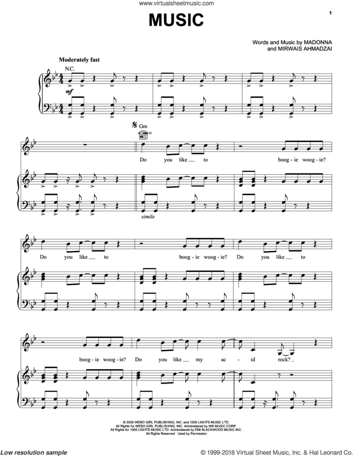 Music sheet music for voice, piano or guitar by Madonna and Mirwais Ahmadzai, intermediate skill level