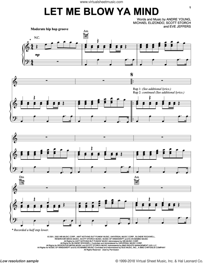 Let Me Blow Ya Mind sheet music for voice, piano or guitar by Eve featuring Gwen Stefani, Andre Young, Eve Jeffers, Mike Elizondo and Scott Storch, intermediate skill level