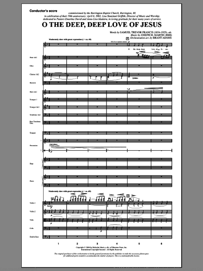 O The Deep, Deep Love Of Jesus (from Harvest Of Sorrows) (COMPLETE) sheet music for orchestra/band by Joseph M. Martin and Samuel Trevor Francis, intermediate skill level