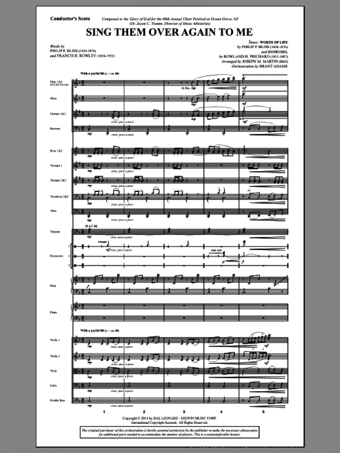 Sing Them Over Again to Me (COMPLETE) sheet music for orchestra/band by Joseph M. Martin and Philip P. Bliss, intermediate skill level
