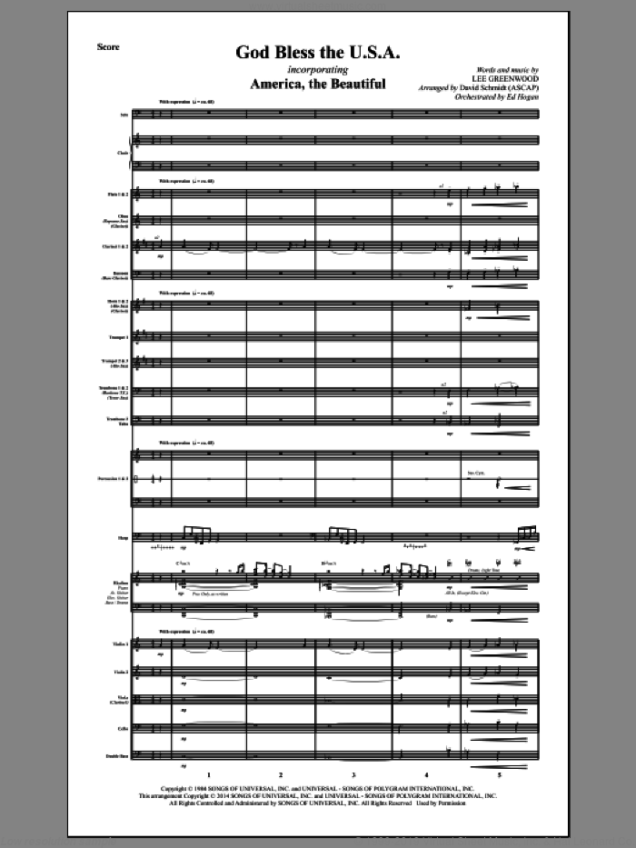 God Bless The U.S.A. (COMPLETE) sheet music for orchestra/band by Lee Greenwood and David Schmidt, intermediate skill level