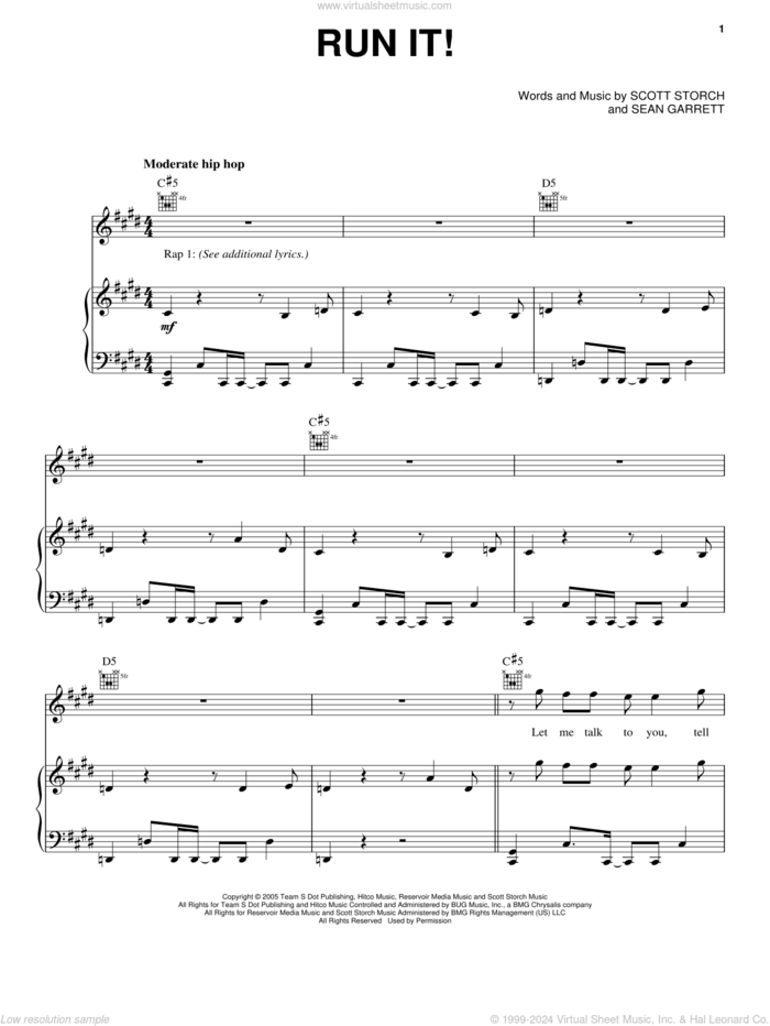 Run It! sheet music for voice, piano or guitar by Chris Brown, Scott Storch and Sean Garrett, intermediate skill level