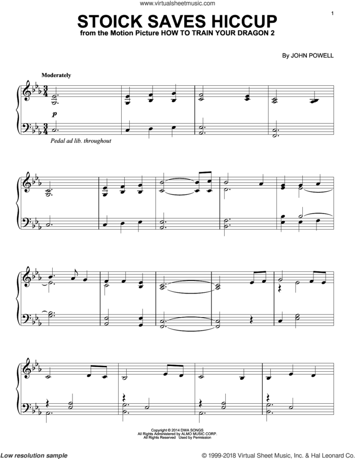 Stoick Saves Hiccup (from How to Train Your Dragon) sheet music for piano solo by John Powell, intermediate skill level