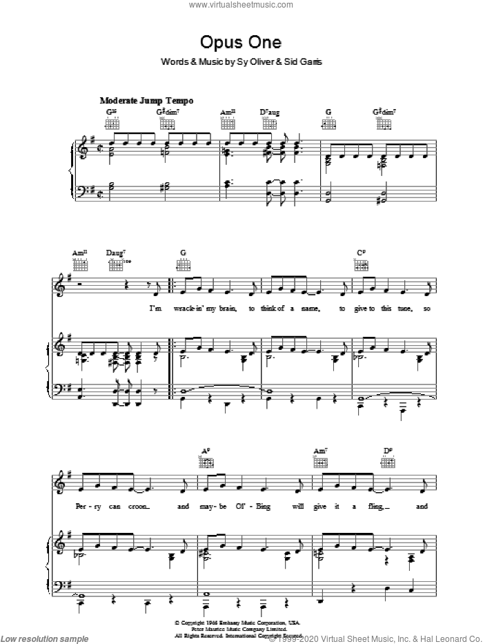Opus One sheet music for voice, piano or guitar by Sy Oliver, intermediate skill level