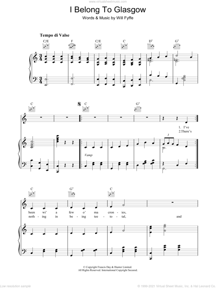 I Belong To Glasgow sheet music for voice, piano or guitar by Will Fyfee, intermediate skill level