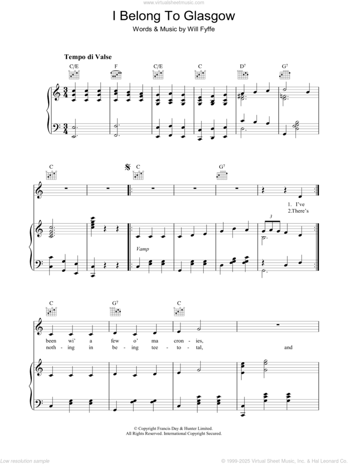 I Belong To Glasgow sheet music for voice, piano or guitar by Will Fyfee, intermediate skill level