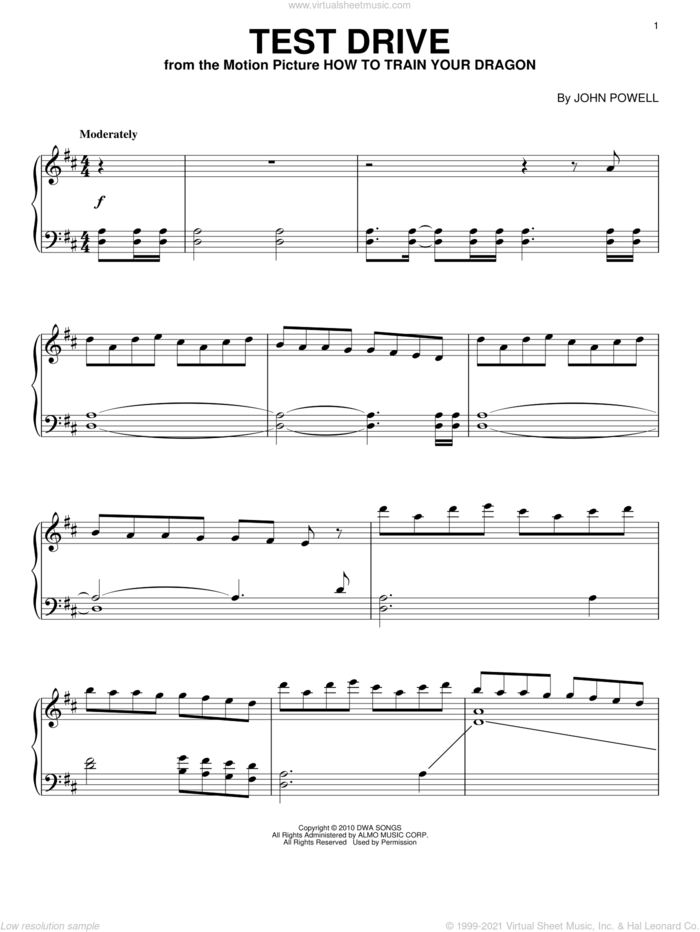 Test Drive (from How to Train Your Dragon), (intermediate) sheet music for piano solo by John Powell, intermediate skill level