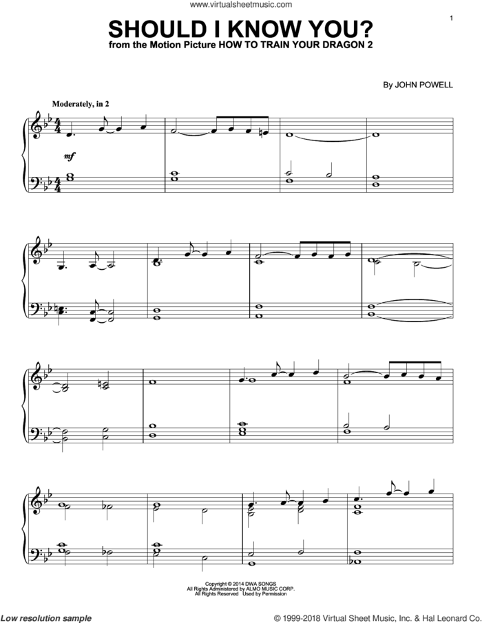 Should I Know You? (from How to Train Your Dragon) sheet music for piano solo by John Powell, intermediate skill level