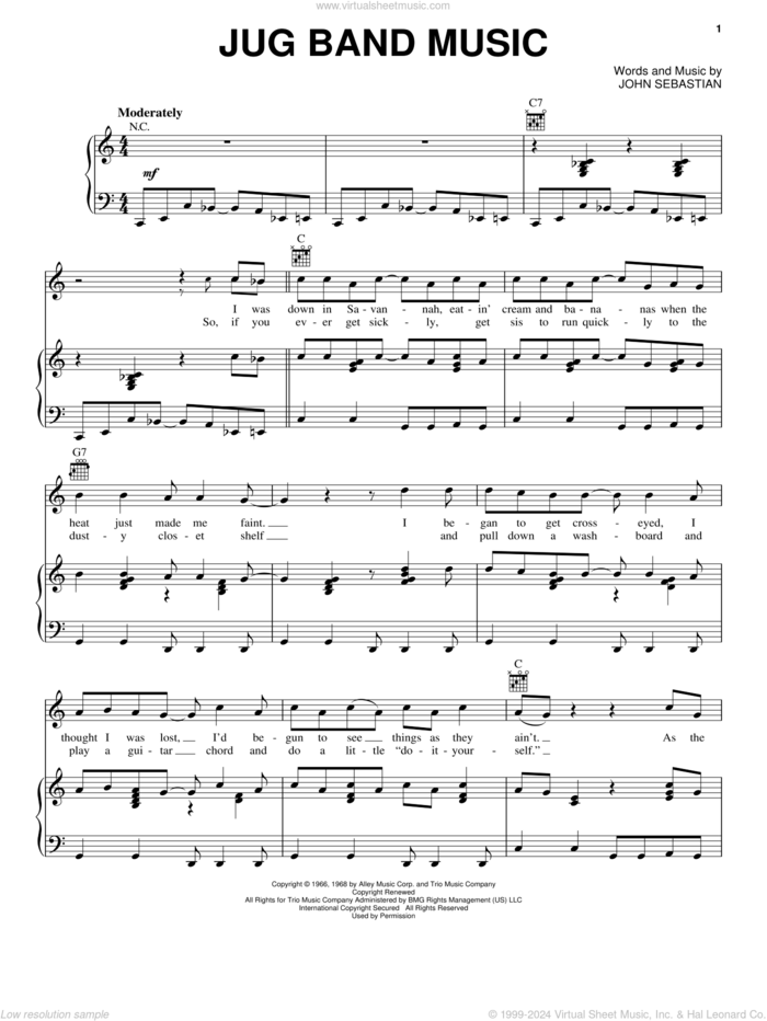 Jug Band Music sheet music for voice, piano or guitar by Lovin' Spoonful and John Sebastian, intermediate skill level