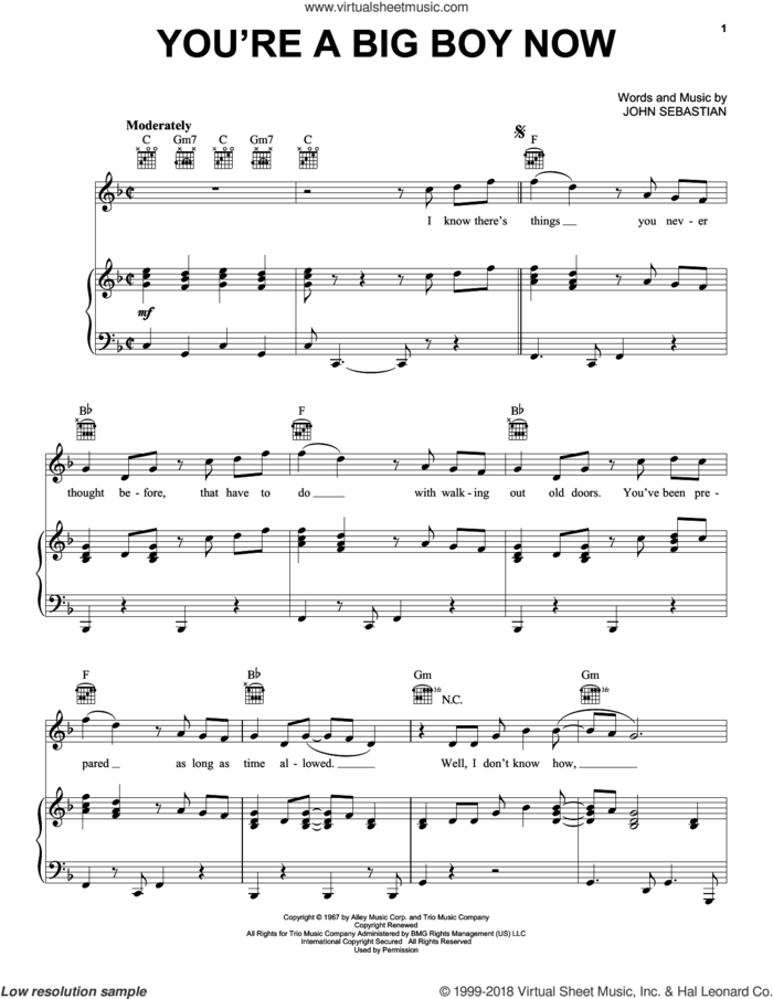 You're A Big Boy Now sheet music for voice, piano or guitar by Lovin' Spoonful and John Sebastian, intermediate skill level
