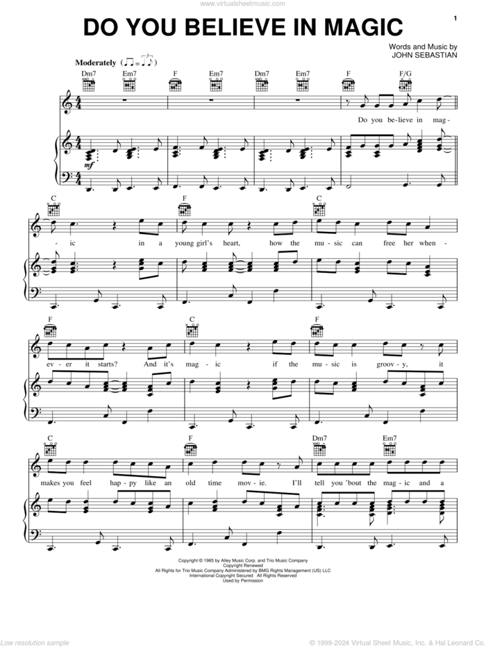 Do You Believe In Magic sheet music for voice, piano or guitar by Lovin' Spoonful and John Sebastian, intermediate skill level
