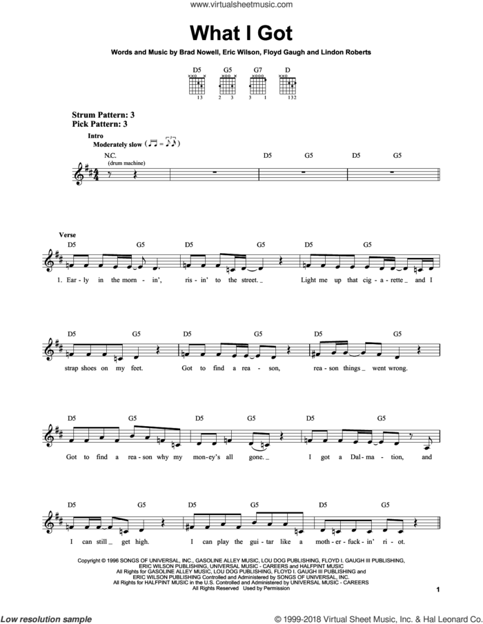 What I Got sheet music for guitar solo (chords) by Sublime, Brad Nowell, Eric Wilson, Floyd Gaugh and Lindon Roberts, easy guitar (chords)