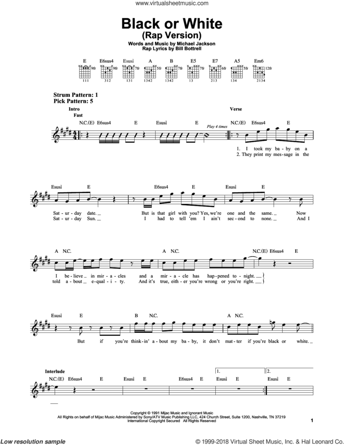 Black Or White sheet music for guitar solo (chords) by Michael Jackson and Glee Cast, easy guitar (chords)