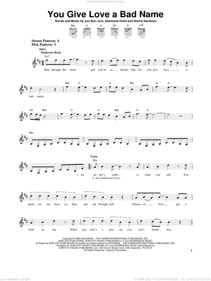 You Give Love A Bad Name sheet music for guitar solo (chords) by Bon Jovi, Blake Lewis, Desmond Child and Richie Sambora, easy guitar (chords)