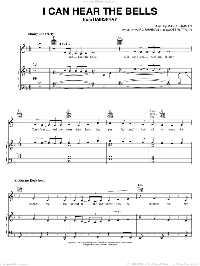 I Can Hear The Bells sheet music for voice, piano or guitar by Marc Shaiman, Hairspray (Musical) and Scott Wittman, intermediate skill level