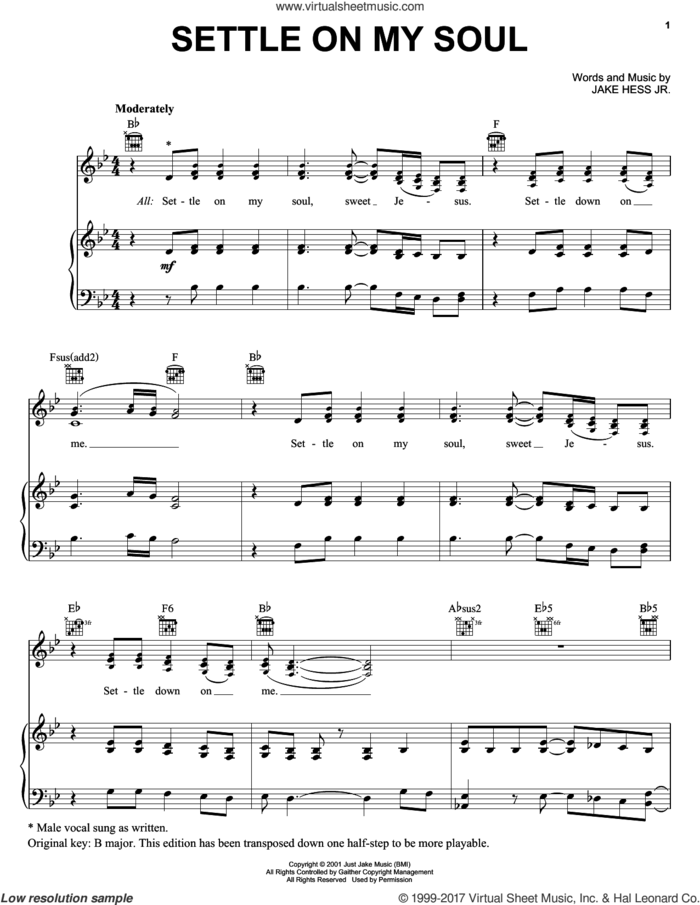 Settle On My Soul sheet music for voice, piano or guitar by The Martins and Jake Hess Jr., intermediate skill level