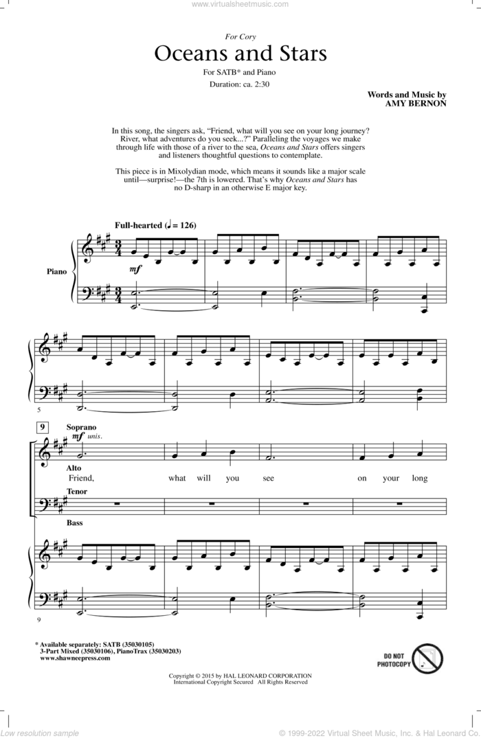 Oceans And Stars sheet music for choir (SATB: soprano, alto, tenor, bass) by Amy Bernon, intermediate skill level
