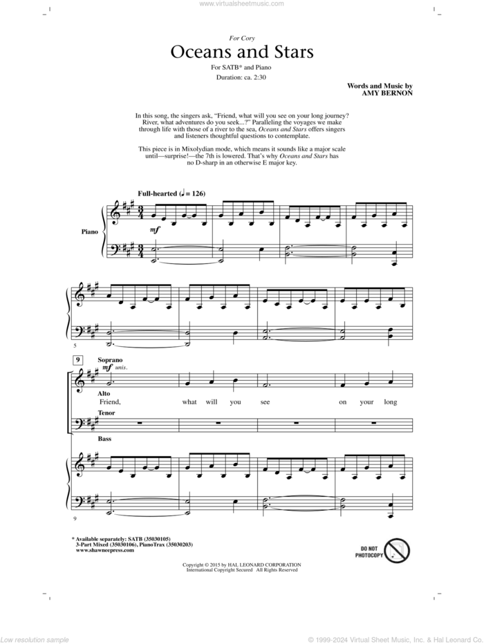 Oceans And Stars sheet music for choir (SATB: soprano, alto, tenor, bass) by Amy Bernon, intermediate skill level