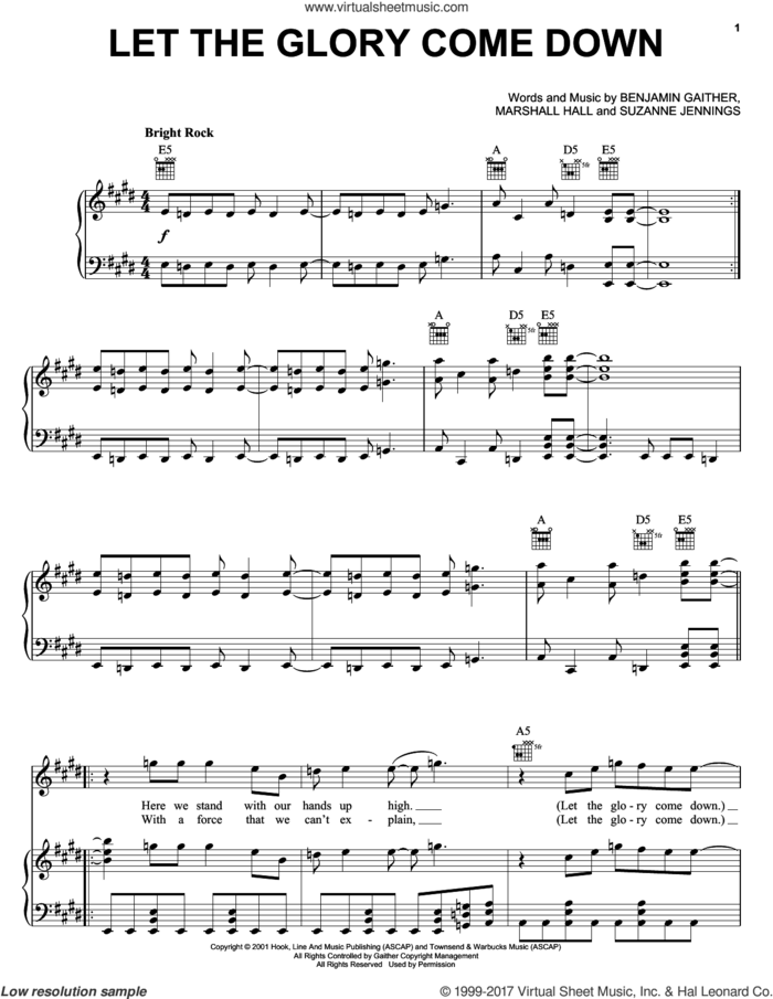 Let The Glory Come Down sheet music for voice, piano or guitar by David Phelps, Benjamin Gaither, Marshall Hall and Suzanne Jennings, intermediate skill level