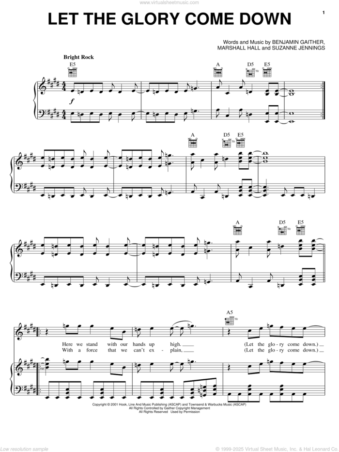 Let The Glory Come Down sheet music for voice, piano or guitar by David Phelps, Benjamin Gaither, Marshall Hall and Suzanne Jennings, intermediate skill level