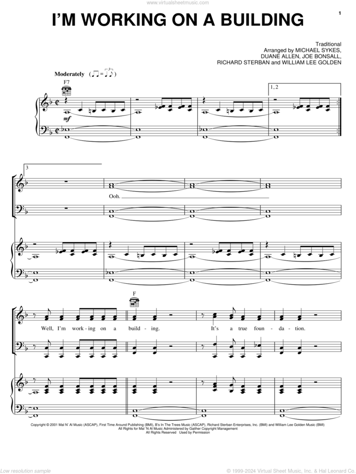 I'm Working On A Building sheet music for voice, piano or guitar by Oak Ridge Boys and The Oak Ridge Boys, intermediate skill level
