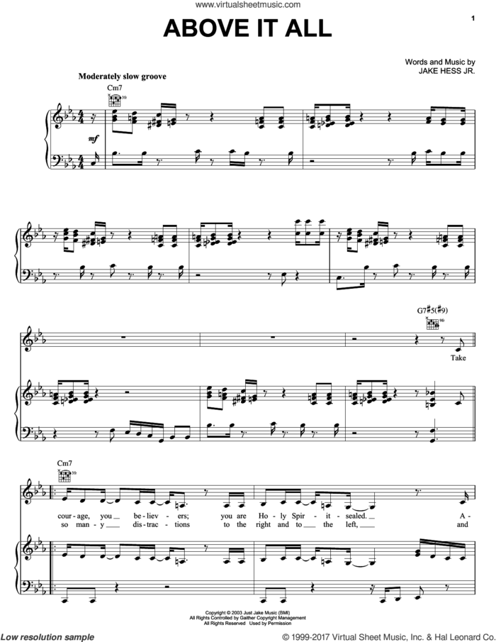 Above It All sheet music for voice, piano or guitar by The Martins and Jake Hess Jr., intermediate skill level