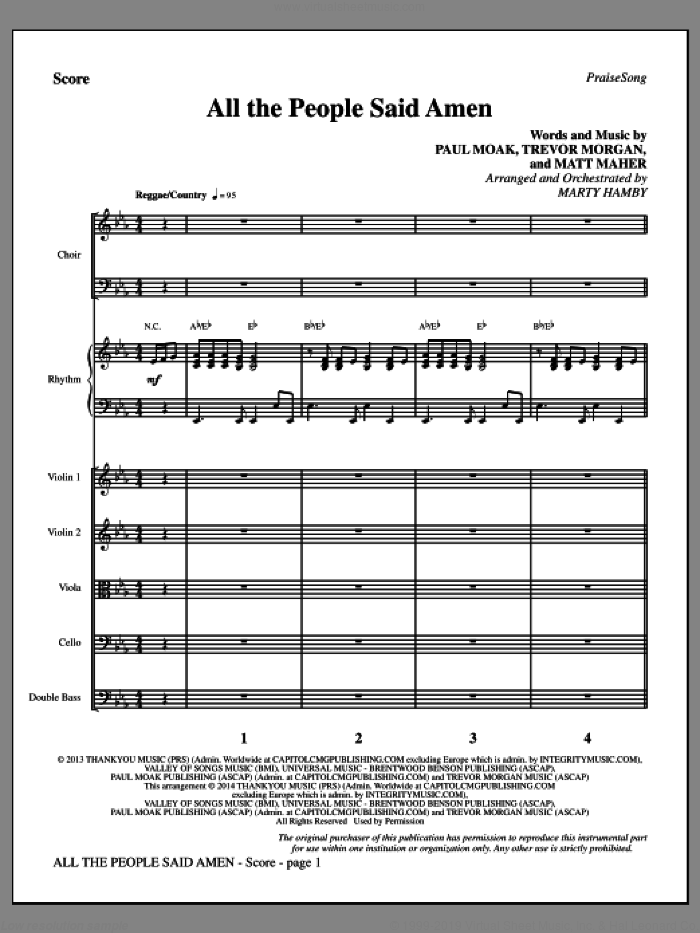 All the People Said Amen (COMPLETE) sheet music for orchestra/band by Matt Maher, Marty Hamby, Paul Moak and Trevor Morgan, intermediate skill level