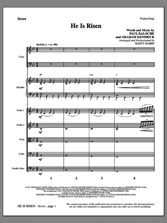 He Is Risen (COMPLETE) sheet music for orchestra/band by Paul Baloche, Graham Kendrick and Marty Hamby, intermediate skill level