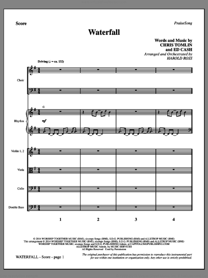 Waterfall (COMPLETE) sheet music for orchestra/band by Chris Tomlin, Ed Cash and Harold Ross, intermediate skill level