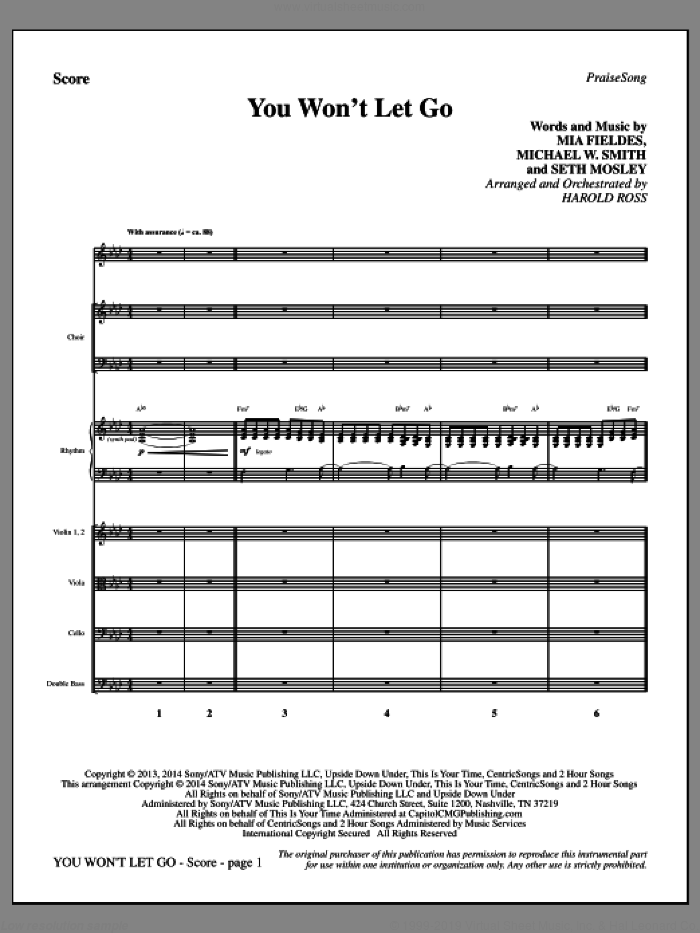 You Won't Let Go (COMPLETE) sheet music for orchestra/band by Michael W. Smith, Harold Ross, Mia Fieldes and Seth Mosley, intermediate skill level