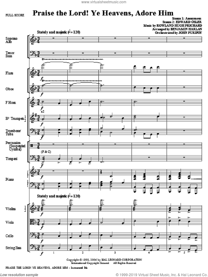 Praise The Lord! Ye Heavens, Adore Him (complete set of parts) sheet music for orchestra/band (Orchestra) by Benjamin Harlan and Rowland Prichard, intermediate skill level