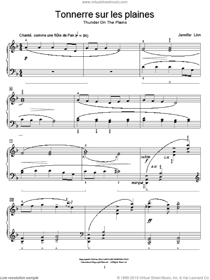 Tonnerre sur les plaines (Thunder On The Plains) sheet music for piano solo (elementary) by Jennifer Linn and Miscellaneous, classical score, beginner piano (elementary)