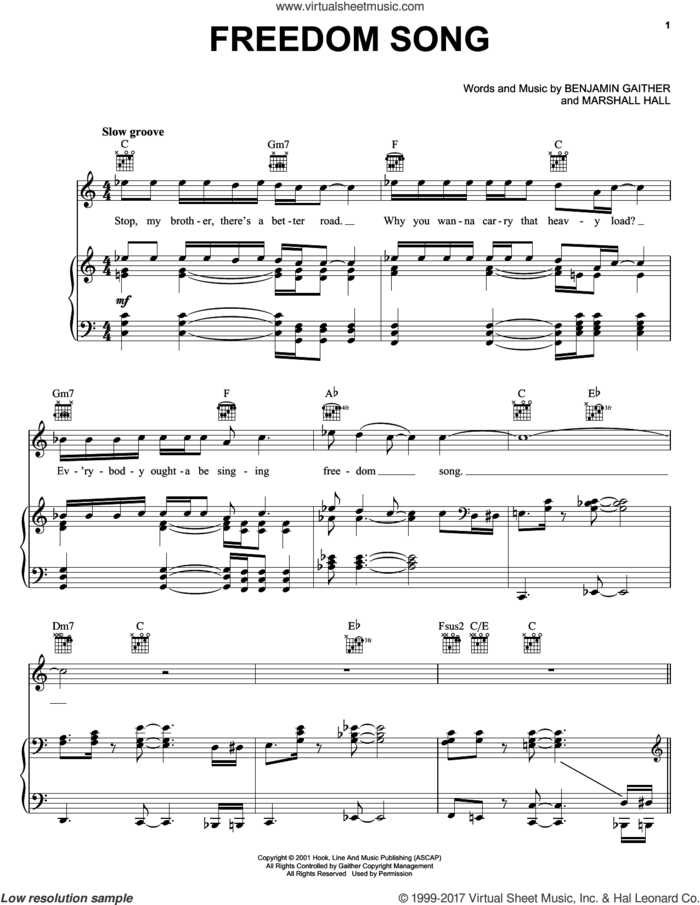 Freedom Song sheet music for voice, piano or guitar by David Phelps, Benjamin Gaither and Marshall Hall, intermediate skill level