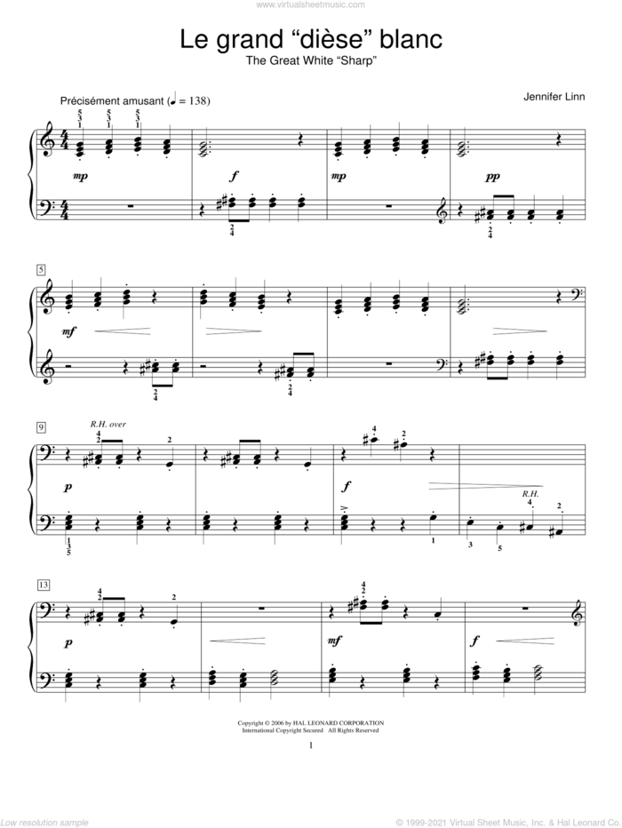 Le grand 'diese' blanc (The Great White 'Sharp') sheet music for piano solo (elementary) by Jennifer Linn and Miscellaneous, classical score, beginner piano (elementary)