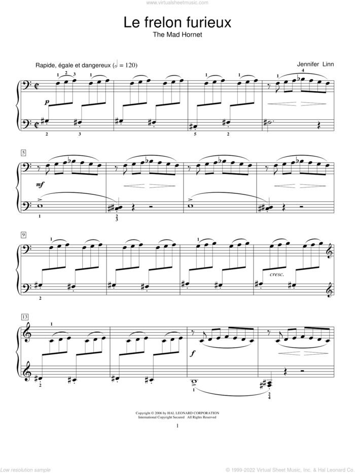Le frelon furieux (The Mad Hornet) sheet music for piano solo (elementary) by Jennifer Linn and Miscellaneous, classical score, beginner piano (elementary)