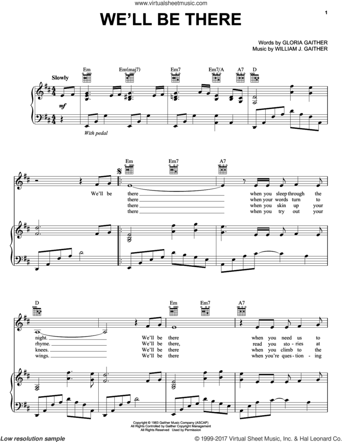 We'll Be There sheet music for voice, piano or guitar by Bill & Gloria Gaither, Bill Gaither, Gloria Gaither and William J. Gaither, intermediate skill level