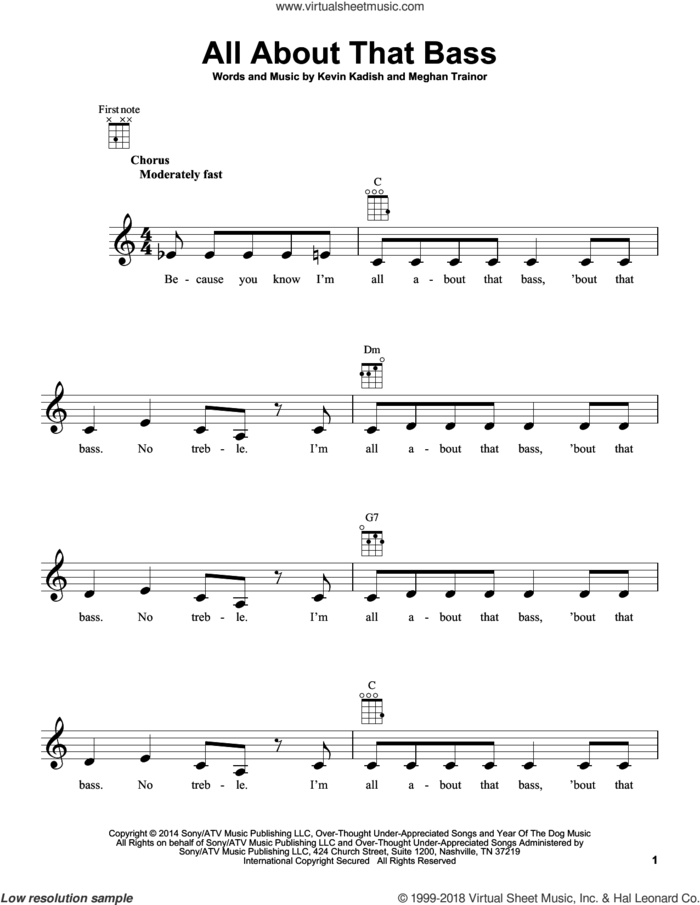 All About That Bass sheet music for ukulele by Meghan Trainor and Kevin Kadish, intermediate skill level